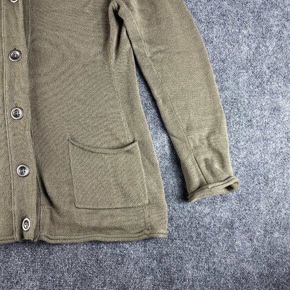 J Jill Sweater Womens Medium Green Cardigan Long Sleeve BUtton Up Collar Pockets - Picture 3 of 9